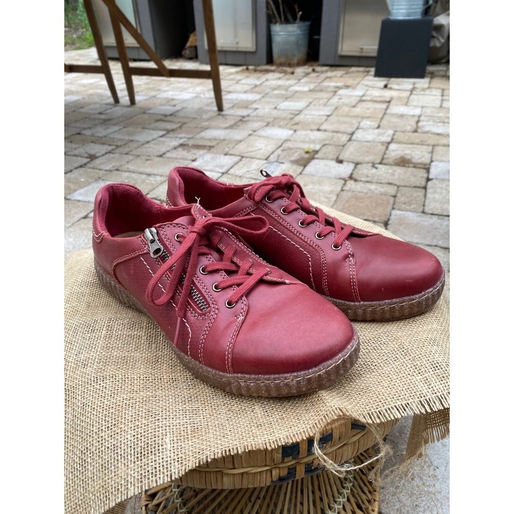 Burgundy Clarks Collection Leather Zip Lace Up Sneakers Gorpcore - (Women's 11)